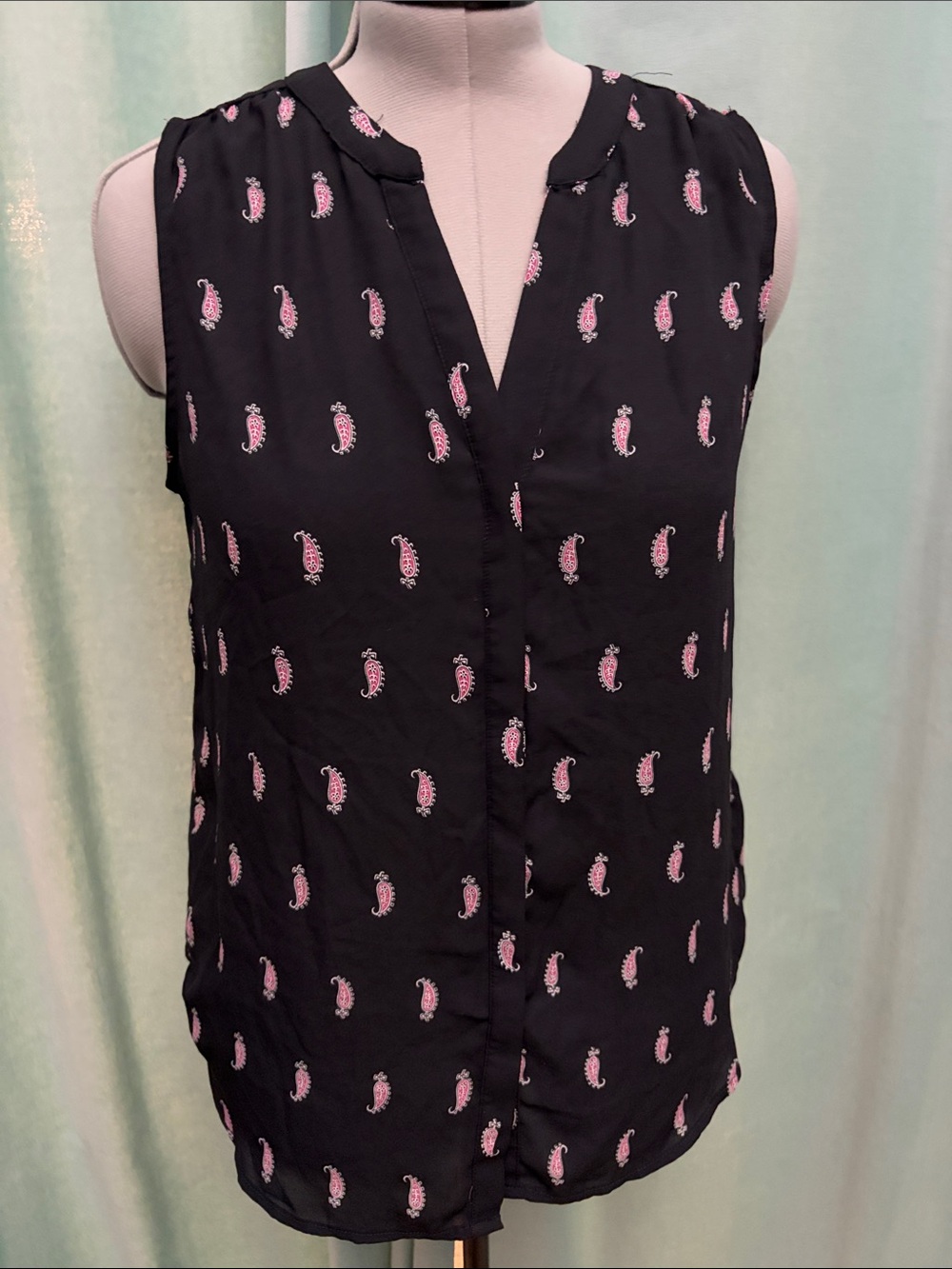 Grace Black Sleeveless Camisole with Pink Paisley Print